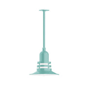 Sea green stem-mounted atomic pendant with flared dome shade and base
