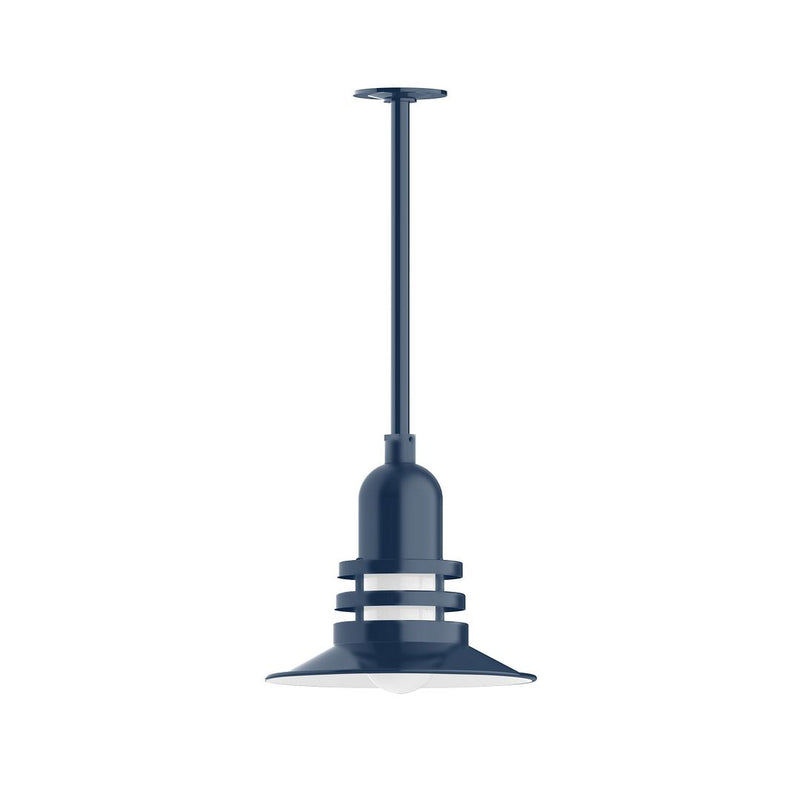 Navy atomic pendant with stem mount and wide metal canopy base
