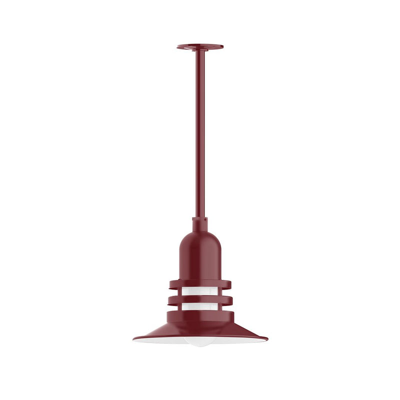 Barn Red pendant light with stem mount and wide saucer shade