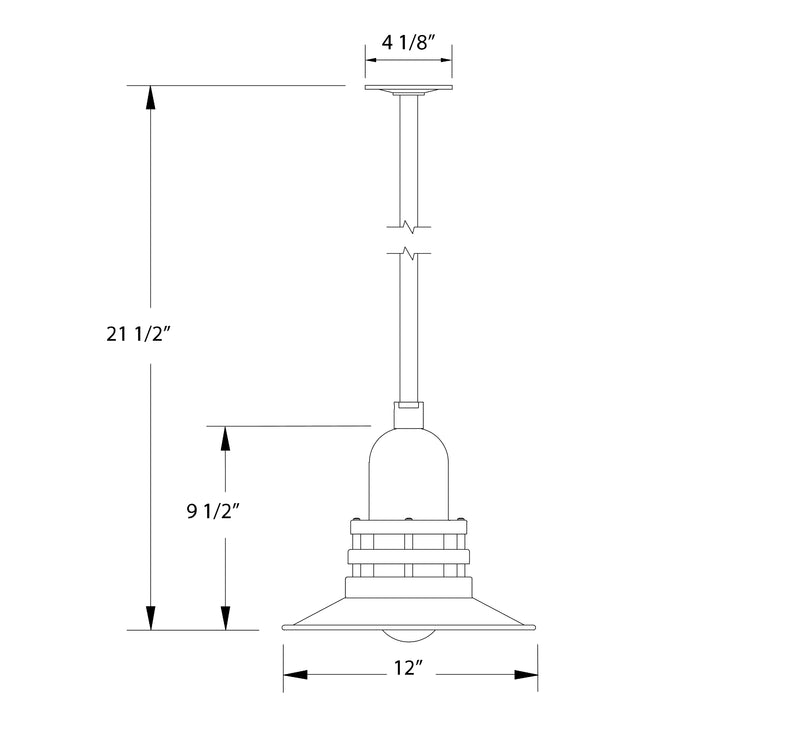 Pendant fixture diagram with 12-inch width and 21 1/2-inch hanging height