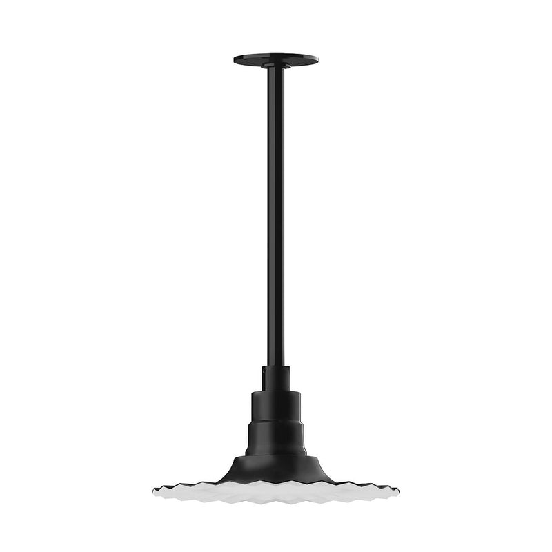 Black pendant light with long stem and radial diffuser base