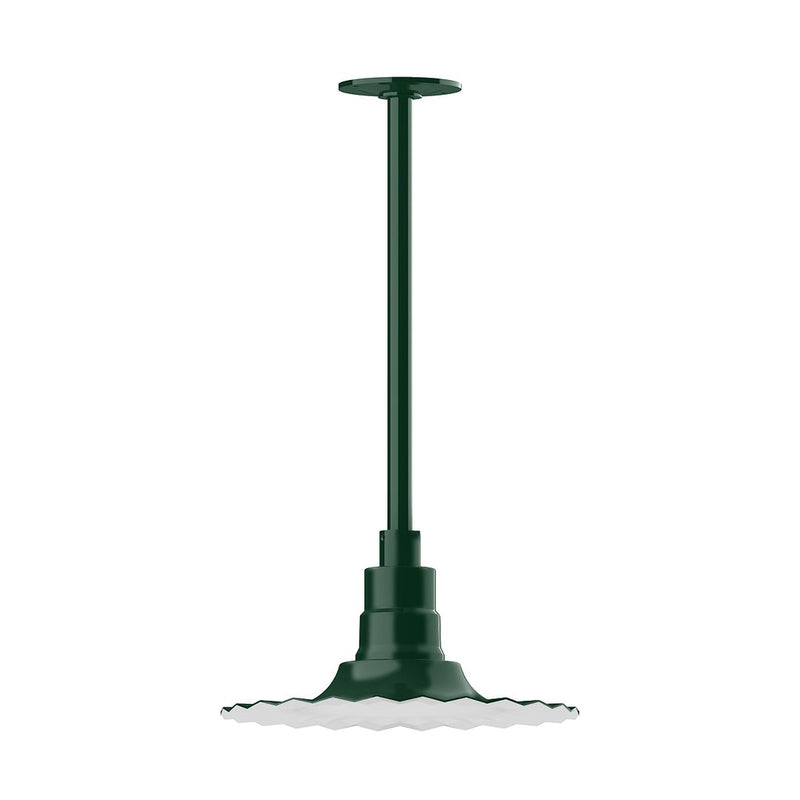 Forest green stem-mounted pendant light with cylindrical canopy and wired base