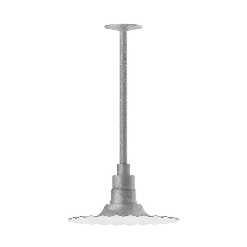 Painted galvanized radial pendant with straight stem and ceiling canopy