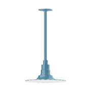 Light blue pendant light with straight stem mount and round top cap