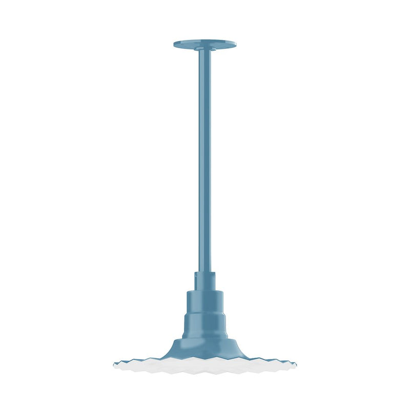 Light blue pendant light with straight stem mount and round top cap