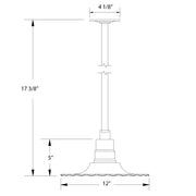 Light blue pendant stem and 12-inch shade, dimension diagram