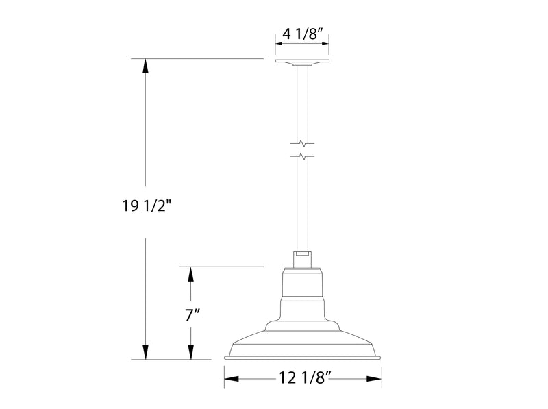 Stem mount pendant diagram: 12 1/8 in shade width, 19 1/2 in height