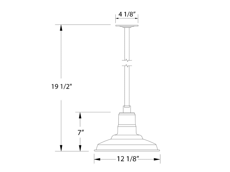 Warehouse 12" pendant, stem mount in Architectural Bronze Line Drawing