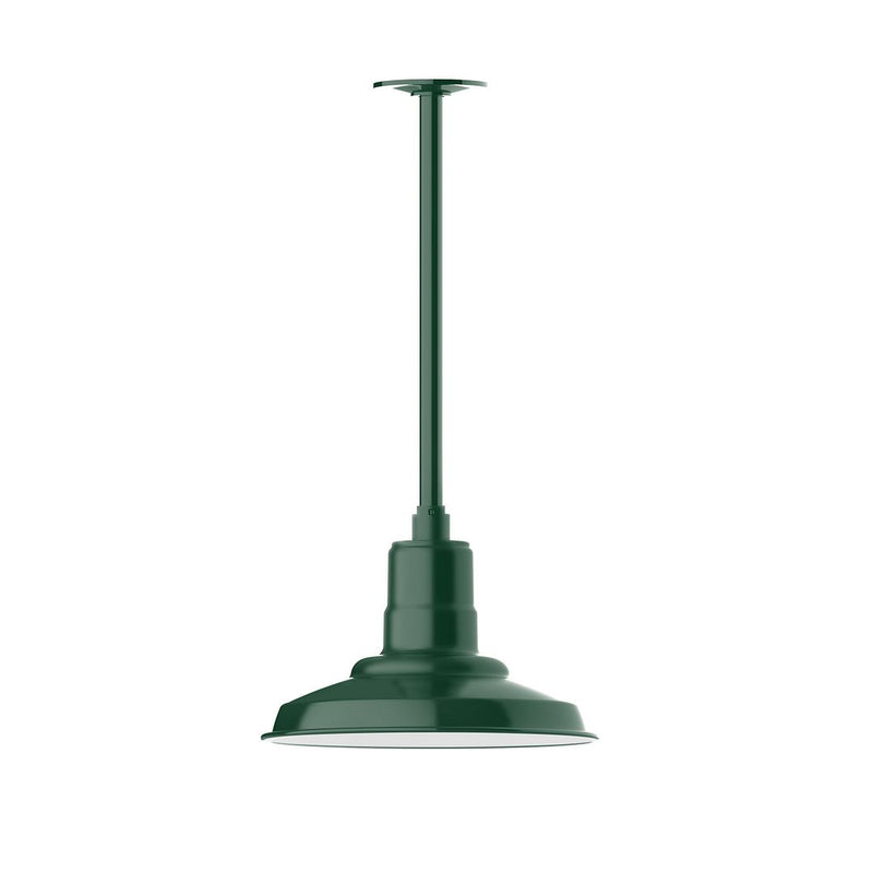 Forest green LED stem mount pendant with shallow bell shade and exposed stem