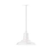White stem-mount pendant light with bell-style shade and straight down stem