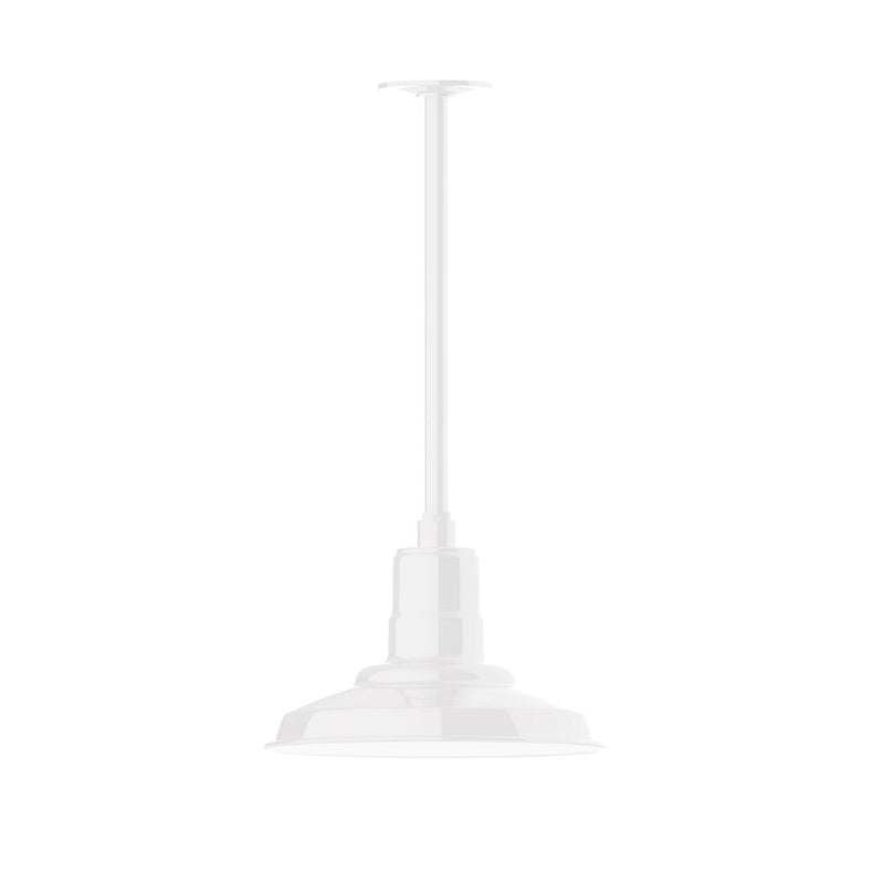 White stem mount pendant with bell shade and vertical hanging cord