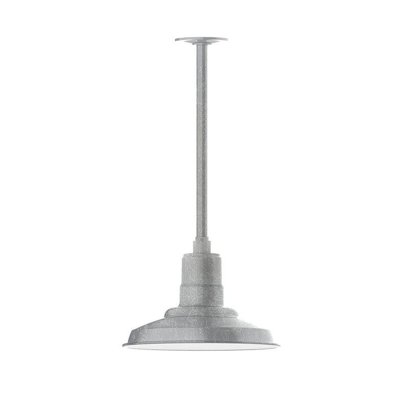 Painted galvanized LED stem mount pendant with round bell shade, light gray
