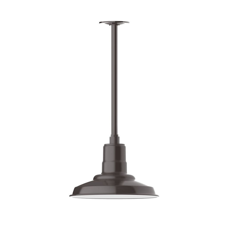 Architectural bronze stem mount pendant with wide dome shade and central harp