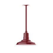 Barn red stem mount pendant light with domed metal shade and vertical stem