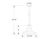 Stem-mount pendant size diagram: 19 1/2 in height, 12 1/8 in shade width