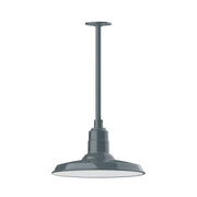 Slate gray stem-mount pendant light with round bell shade