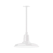 White stem-mount pendant with frosted glass shade and ribbed detailing