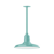Sea green stem-mount pendant light with round shade and canopy