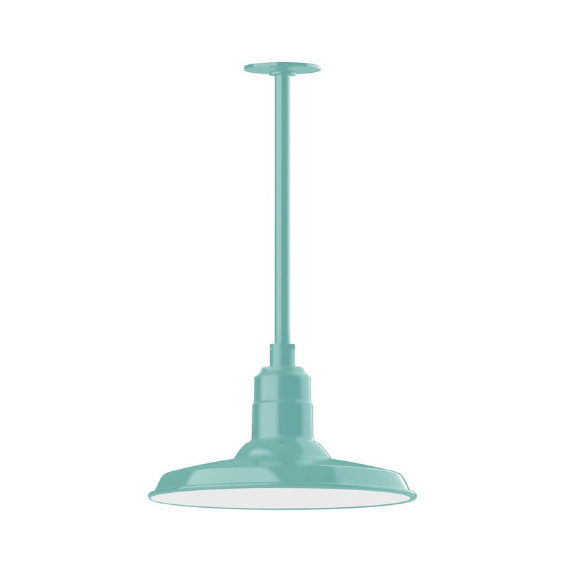 Sea green LED stem mount pendant with round dome shade