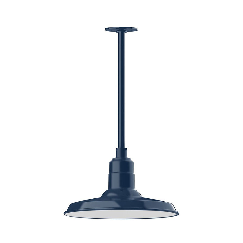 Navy stem-mount pendant light with round diffuser and straight downstem
