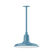 Light blue stem mount pendant with wide round shade