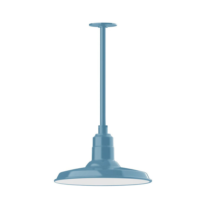 Warehouse 14" LED Pendant, stem mount in Light Blue