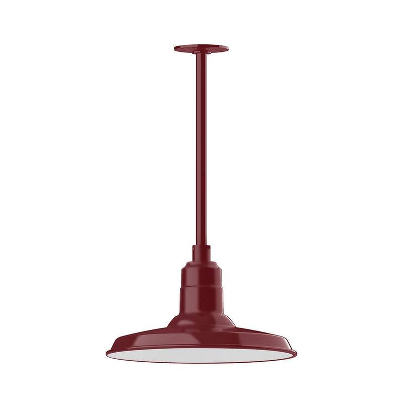 Barn red LED stem-mount pendant with dome shade and long hanging stem