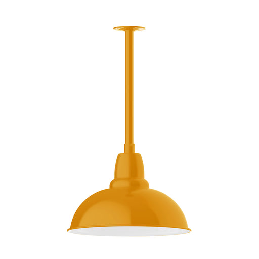 Bright yellow stem mount pendant light with domed shade and straight rod