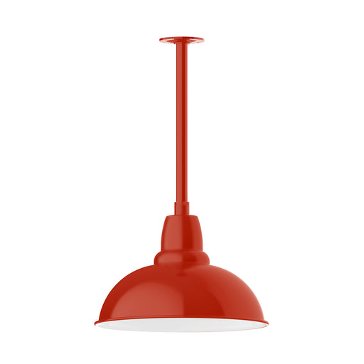 Vermillion stem-mount pendant light with domed shade and straight downstem.