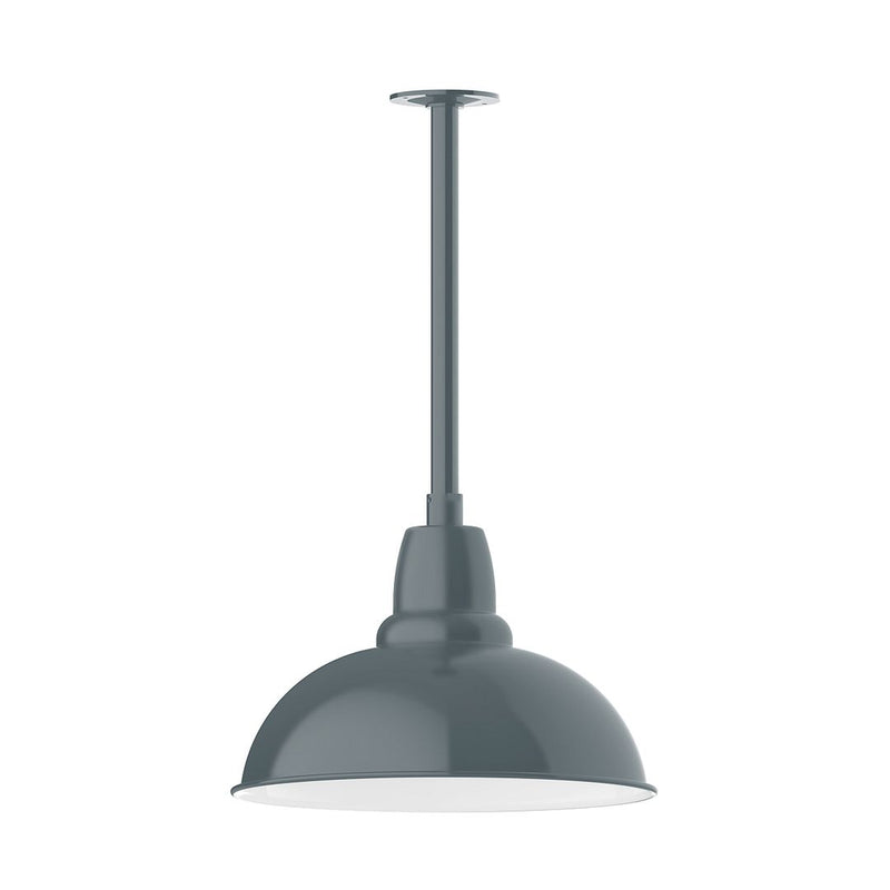 Slate gray 16 in stem mount pendant with domed shade, side view