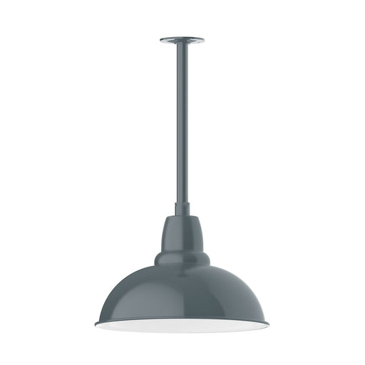 Slate gray 16 in stem mount pendant with domed shade, side view
