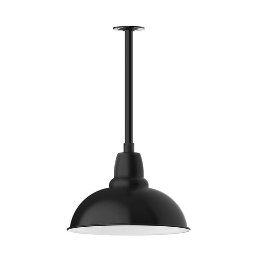 Black stem mount pendant light with round bell shade and narrow canopy