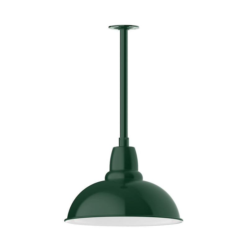 Forest green 16 in stem mount pendant light with dome shade and mounting collar