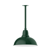 Forest green stem mount pendant with domed metal shade and mounting canopy