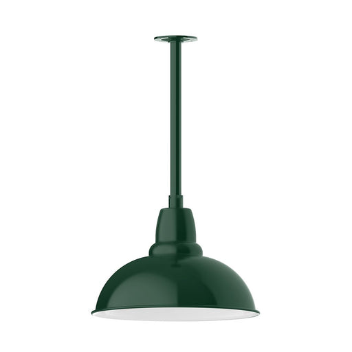 Forest green 16 in stem mount pendant light with dome shade and mounting collar