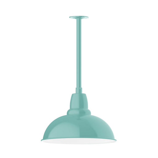 Sea green LED stem-mount pendant light with domed shade