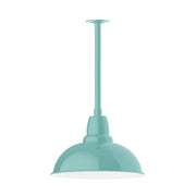 Sea green dome pendant light with LED stem mount and ribbed top base