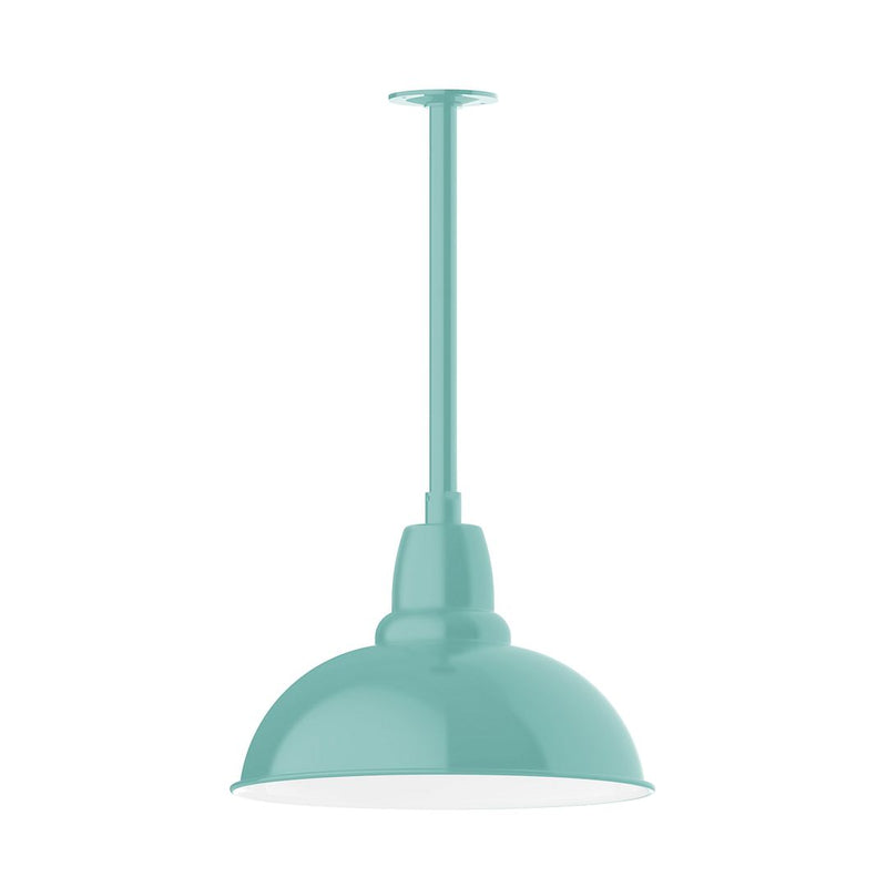 Sea green dome pendant light with LED stem mount and ribbed top base