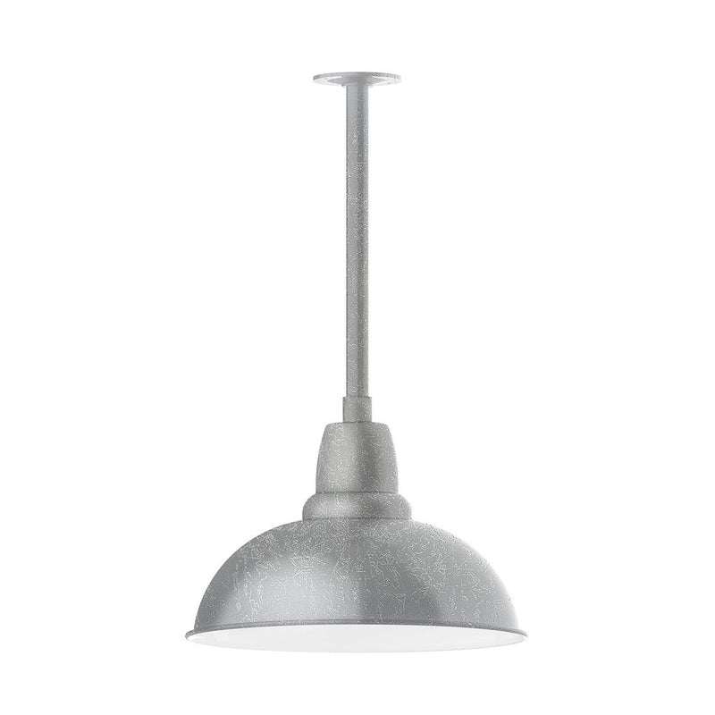 Painted galvanized LED pendant light with dome shade and straight stem, 16 in.
