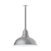 Painted galvanized stem-mount pendant with curved dome shade, light gray.