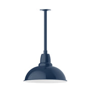 Navy LED stem mount pendant light with bell shade and round canopy