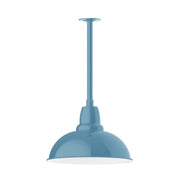 Light blue dome pendant light with stem mount and downward shade, 16 in.