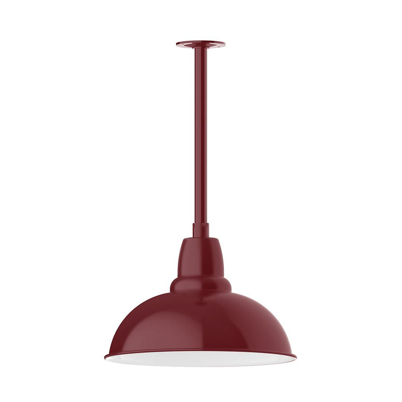 Barn red LED stem mount pendant with dome shade and straight hanging stem