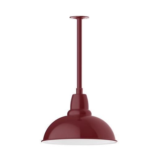 Cafe 16 in LED pendant light with barn red dome shade and straight stem mount