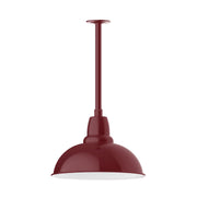 Barn red LED pendant light with dome shade and stem mount, 16".