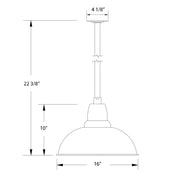 Pendant dimensions: 16 in width, 22 3/8 in height, 10 in shade height.