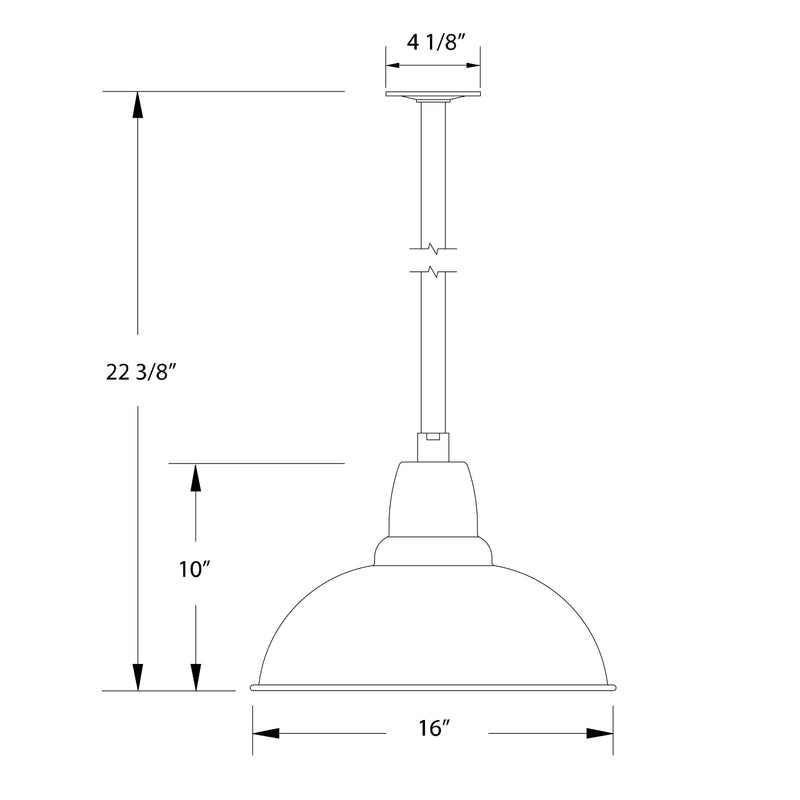 Pendant dimensions: 16 in width, 22 3/8 in height, 10 in shade height.