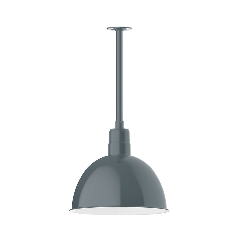Slate gray deep-bowl pendant light with straight stem mount and round shade