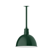 Forest green pendant bowl light with stem mount, white underside trim