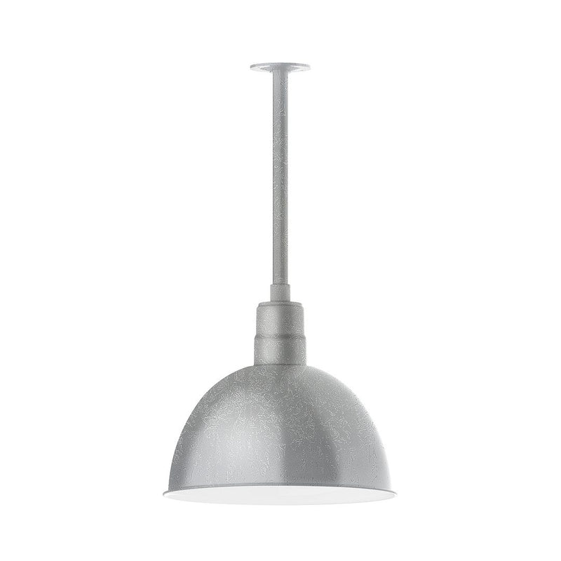 Painted galvanized pendant mount with deep bell shade and straight stem, silver-gray finish